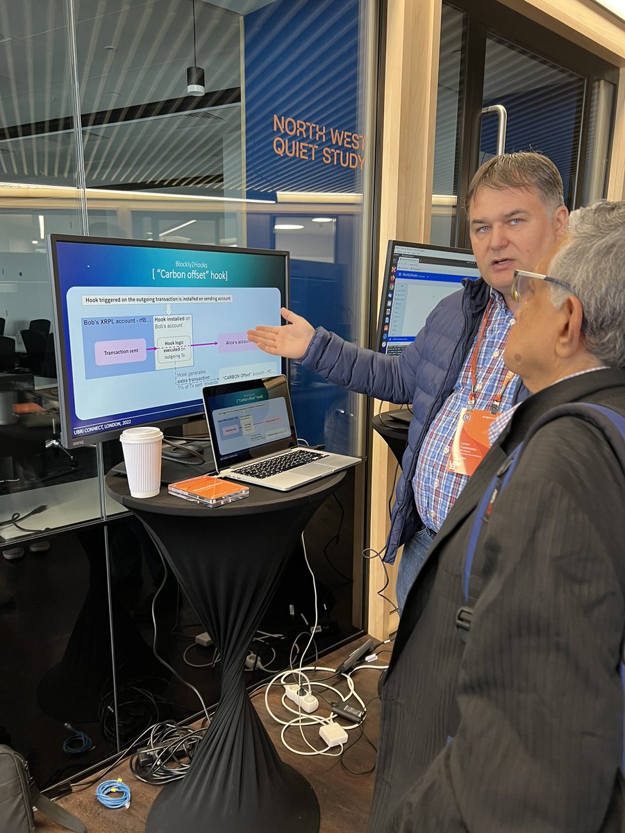 UKCBT_org's tweet photo. @PeerkatOfficial, Blockly2Hooks, Nautilus and Evernode giving demos at @uclcs for #UBRIConnect! https://t.co/e7m9A3i5yh