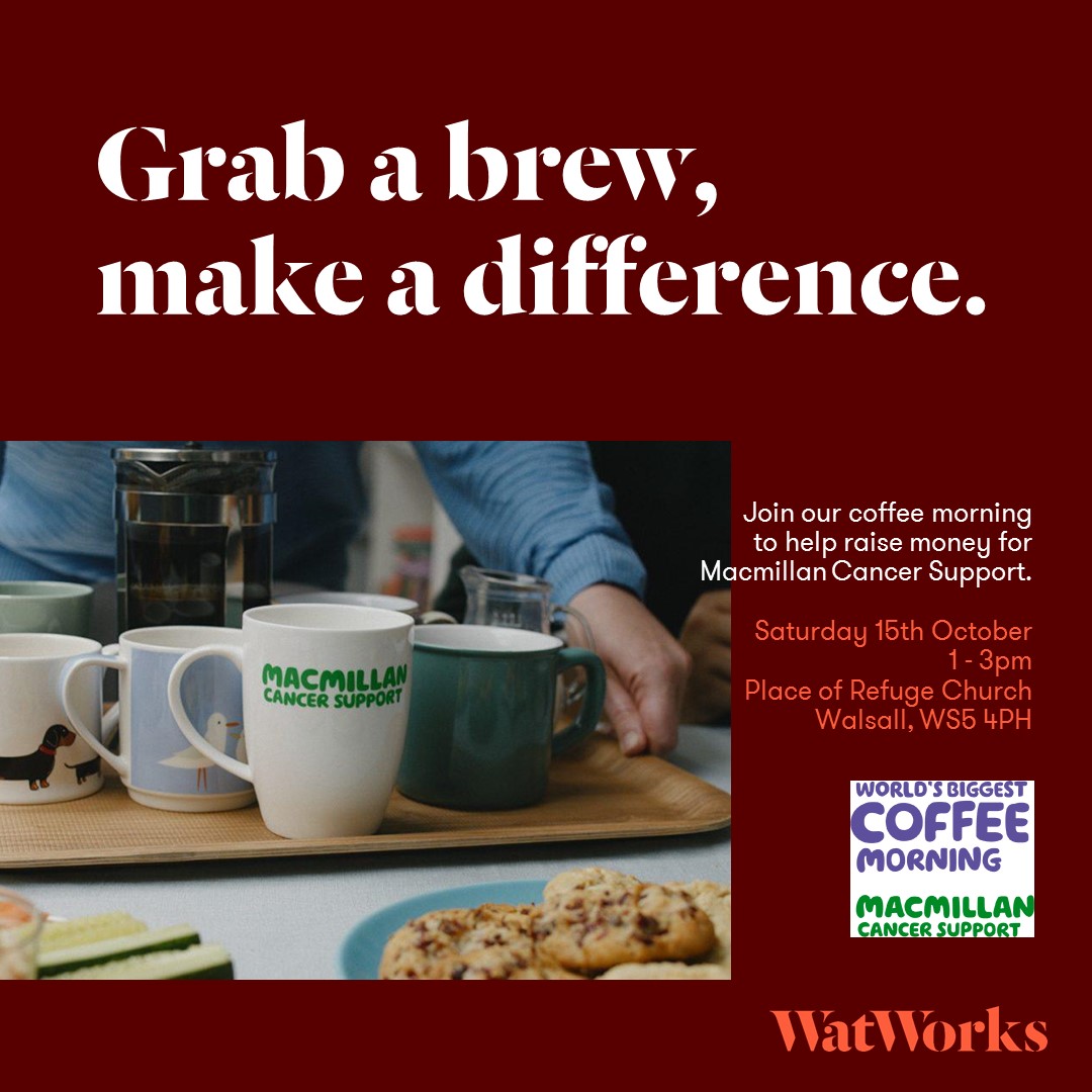 WATMOS_CH's tweet photo. ☕️ Come and join our friendly #MacmillanCoffeeMorning
Meet friends. Have a chat.
A brew. A cake, biscuit or two.
Together let’s raise money to support people living with cancer.
Find out more at https://t.co/XAQafrIhYB
@macmillancoffee @macmillancancer #watworks #community https://t.co/UO3QP6fgbJ