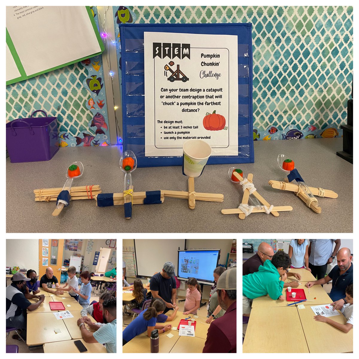 tchr_mama's tweet photo. Engineering #STEMchallenge to start off this beautiful Thursday morning! Thank you Dads, Moms, and other EGES community members for supporting our students for a successful โDadโs Day!โ (The pumpkins launched clear across the room!) @ElbridgeGaleES #pumpkinchunkin #funin4th https://t.co/Ls88lJ0ChV