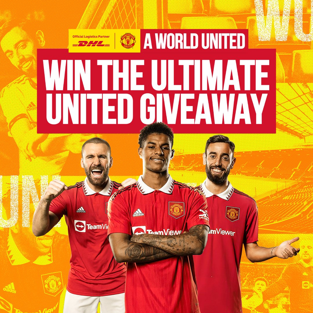 ManUtd's tweet photo. We're teaming up with @DHLManUtd for the ultimate giveaway, featuring:

▪️ Personalised message from a first-team player ⚽
▪️ A pair of Maui Jim sunglasses 🕶
▪️ Lego Old Trafford 🏟️
…and more!

#MUFC || #AWorldUnited
