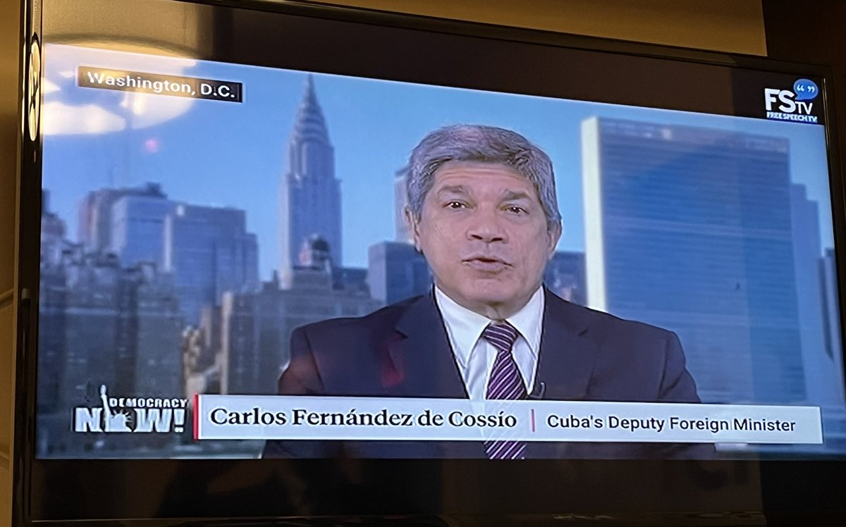 Live on <a href="/democracynow/">Democracy Now!</a>, <a href="/CarlosFdeCossio/">Carlos F. de Cossio</a> talks about the severe impact of the US blockade against Cuba, migration, the 💯 % 🇨🇺 vaccines against COVID-19, the new Families Code and Penal Code, the regimen changes programs and our position on the war between Russia-Ucrania.