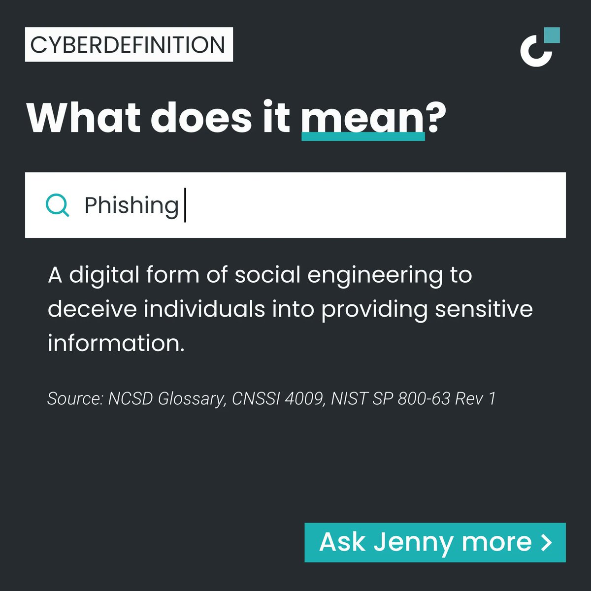 Decipher_Cyber's tweet photo. What is phishing?

Definition: A digital form of social engineering to deceive individuals into providing sensitive information.

From: NCSD Glossary, CNSSI 4009, NIST SP 800-63 Rev 1

#cybersecurityawareness #cybersec #cybertraining #deciphercyber #cybersecawareness https://t.co/L45scXioxK