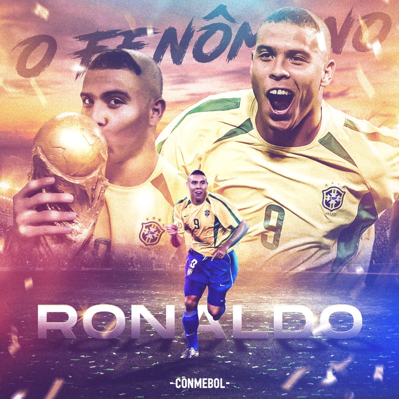 CONMEBOL's tweet photo. ¡Un día FENOMENAL! 🤩9️⃣

Hoy, uno de los mejores delanteros de la historia del fútbol, celebra su cumpleaños 🎂 

🏆 Bicampeón de la CONMEBOL @CopaAmerica

🏆 Bicampeón de la Copa del Mundo 

✨ Tres veces Mejor Jugador del Mundo 🔝

¡Felicidades, @Ronaldo! 👏🏼🇧🇷

#CreeEnGrande