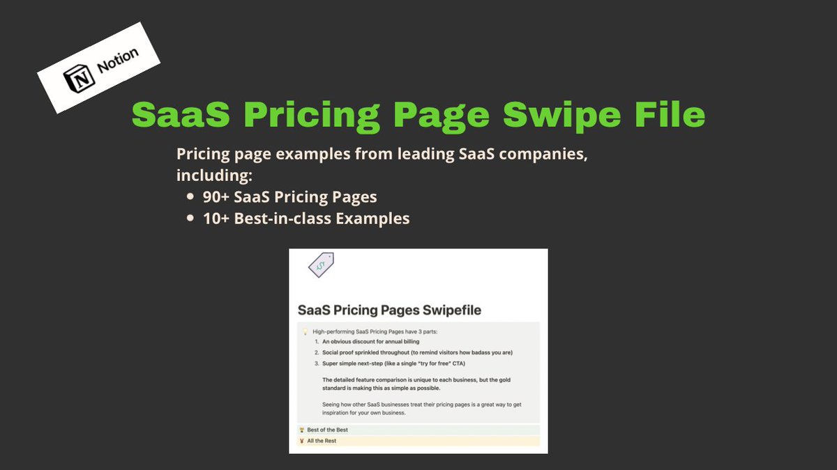 kennysmithnanic's tweet image. I spent 20+ hours analyzing pricing pages of 500 high-growth SaaS businesses.

And I swiped the best.

Instead of selling it for $5 I’m giving it away FREE - today only

Just:
RT and comment “swipe”

And I’ll DM you the link

(Must be following me)