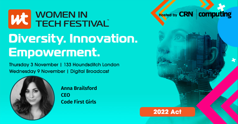 Anna Brailsford of <a href="/CodeFirstGirls/">Code First Girls</a> will be speaking on 3 November at #WITF2022 about How to empower the next generation of diverse tech leaders.

Book your tickets here: bit.ly/3eKQhOi

#WITF2022 #womenintech
