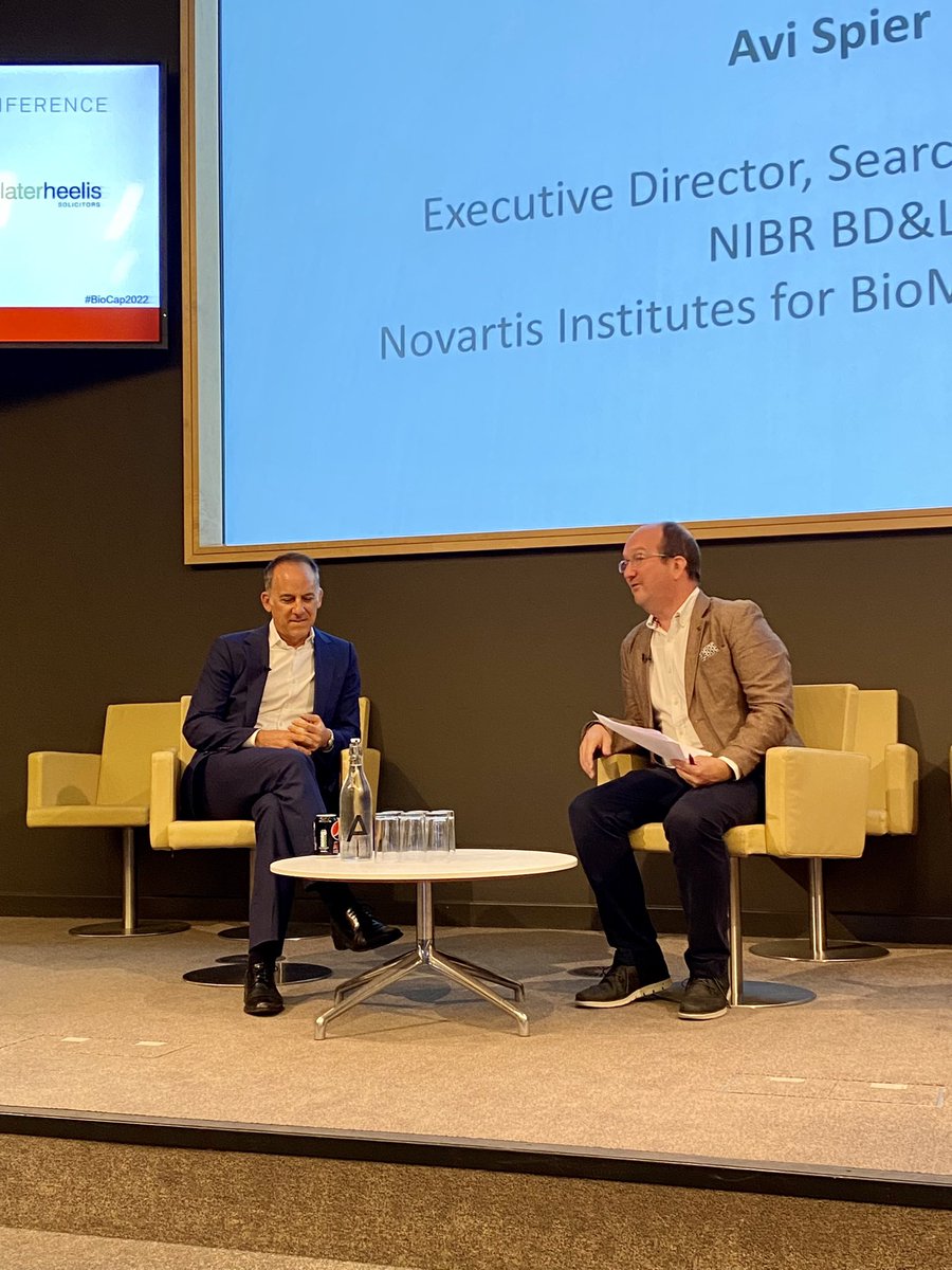 Bionow's tweet photo. An interesting insight fire-side conversation with Avi Spier @Novartis and Geoff Davison #Bionow #BioCap2022 https://t.co/254cI232zn
