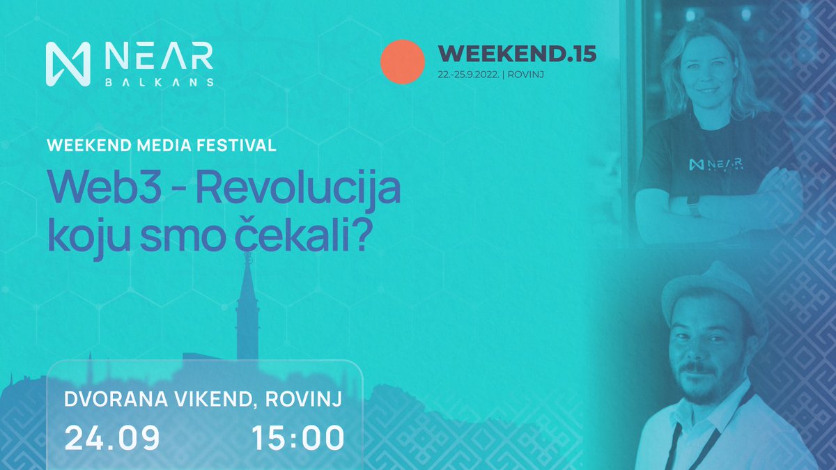 NEARbalkan's tweet photo. We're excited to announce that @IdaPandur & @beler, two of our #Web3 experts, will be speaking at the @weekendmedia.
Make sure to visit their panel "Web3-Revolution that we all waited for?"🔥
📍Dvorana Vikend, Rovinj
📅24.09 15:00
#blockchain #NEARProtocol https://t.co/4Fe0DUKfXl
