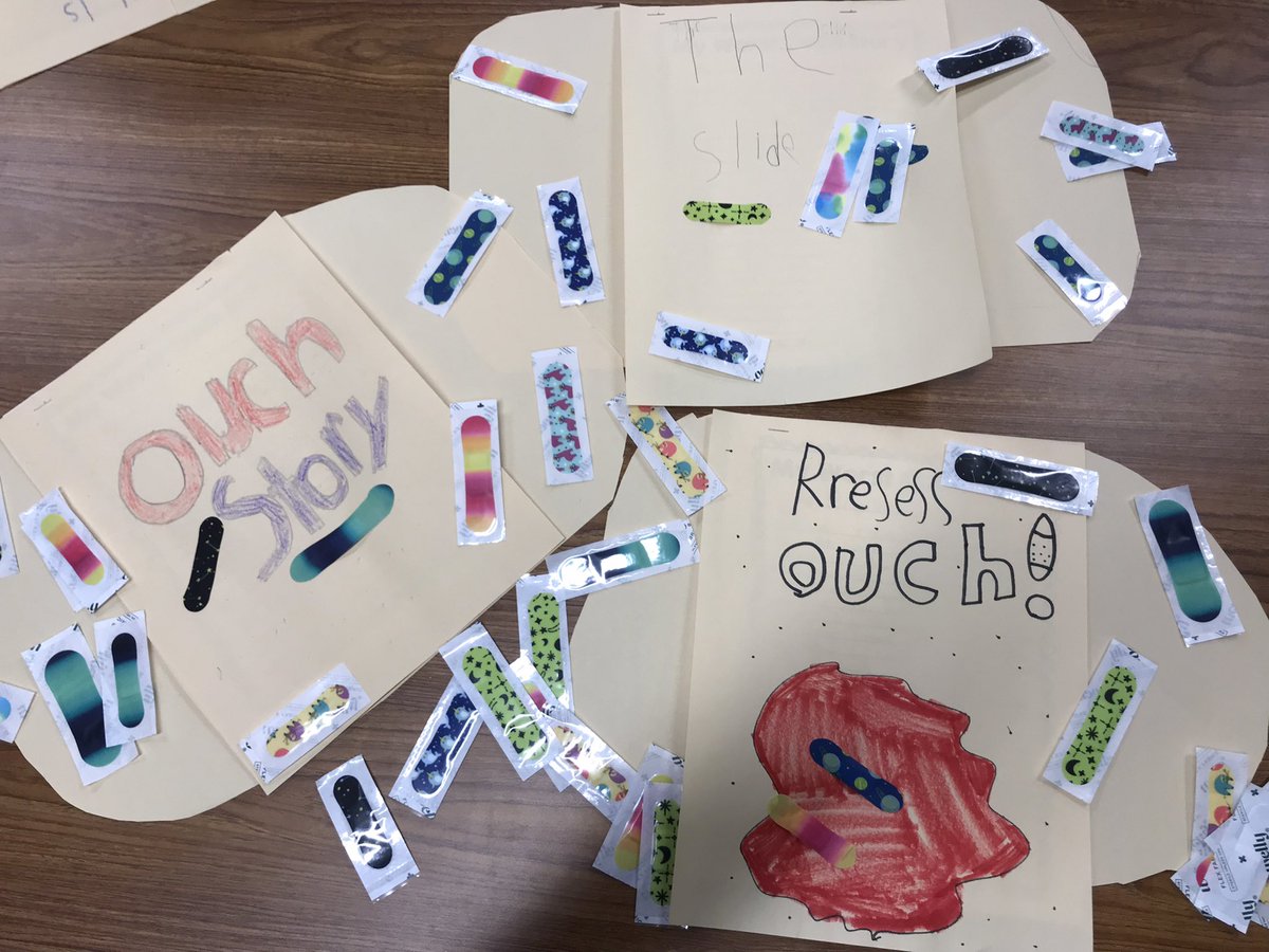 MissJacksonDWE's tweet photo. Celebrating National Bandaid Day by finishing up our Ouch Stoires and wearing some fun bandaids, of course! 🩹🤕🩹 #nationalbandaidday #dweeagles #thirdgraderocks #ouchstories https://t.co/23ri5059vF