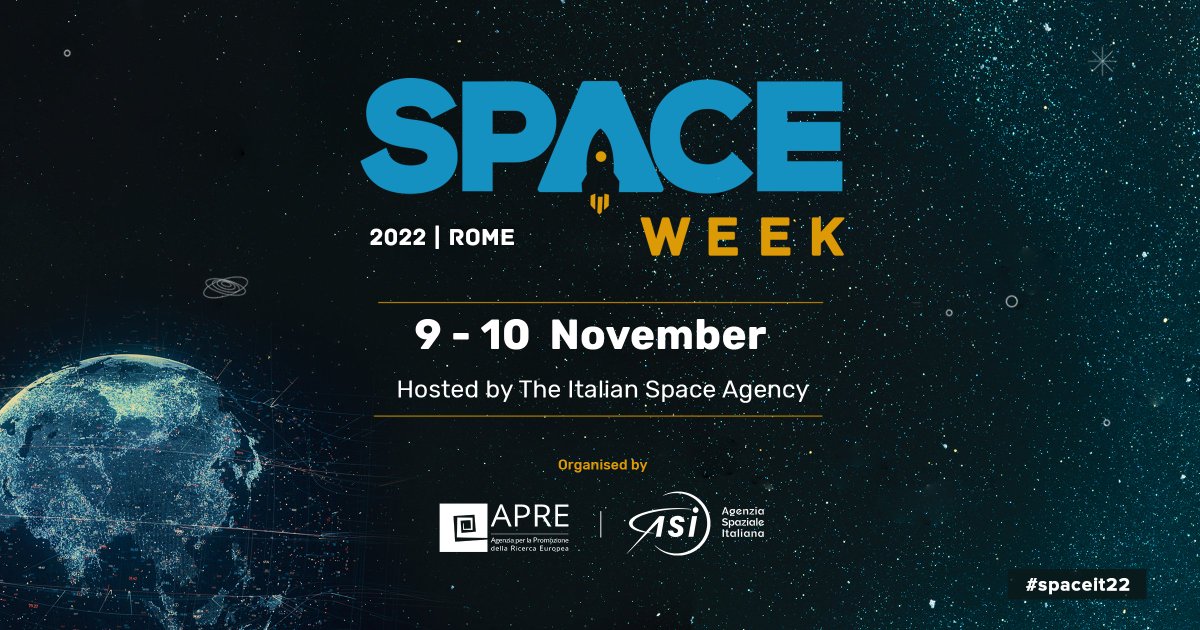 apre_it's tweet photo. 🚀"Space Week 2022 - Beyond the Horizon" #spaceit22

🔜 The international conference dedicated to #spaceaccess and services technologies, organized by #APRE and @ASI_spazio is back in Rome from the 9th to the 10th of November 2022.

More info 👉 https://t.co/uIxOt9WJyP https://t.co/BGNubKEdtC