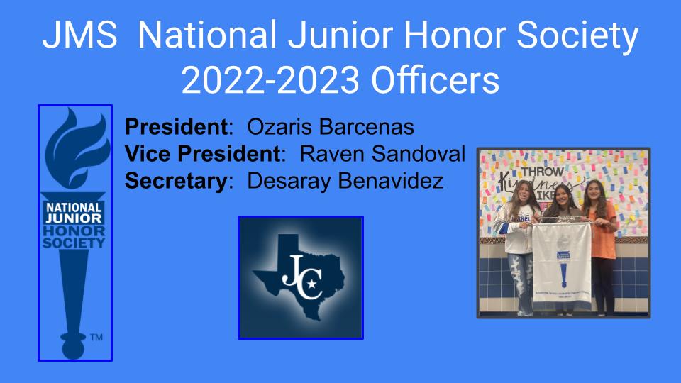 Congratulations to our Jarrell Middle School 2022-2023 National Junior Honor Society Officers.  It's going to be a great year for JMS NJHS!
<a href="/NASSP/">National Assoc. of Secondary School Principals</a> @nhs_njhs <a href="/jarrell_ms/">JarrellMS</a> <a href="/ap_jms/">Jarrell MS Asst Principal</a>