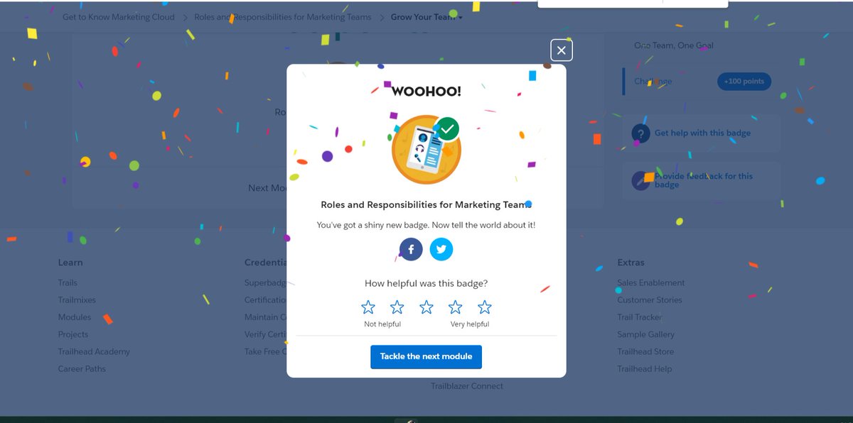 S_Santhoskumar's tweet photo. Just earned the Roles and Responsibilities for Marketing Teams badge on @Trailhead and you should too!
#Salesforce #Trailblazercommunity #salesforceohana #Trailhead #DF22 
#AWT #awt #awtians #aintiramwebtech #aintiram #SalesforceEnthusiast https://t.co/sPjAU3GsW0