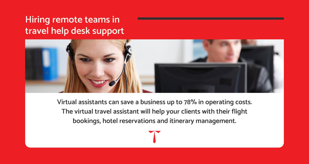 TechnomineBiz's tweet image. Virtual assistants can save a business up to 78% in operating costs. To know more about the benefits of hiring a virtual travel assistant, contact Technomine today! 

#VirtualAssistant #RemoteTeams #RemoteHelpDesk #TravelAssistant #TravelSupport #TravelManagement