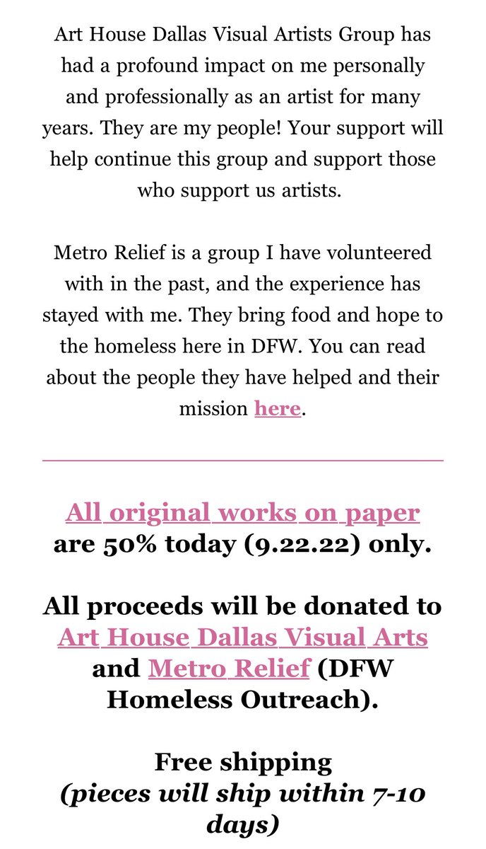 breesmithart's tweet photo. It’s NTX Giving Day &amp; I’m raising some money with my art for 2 orgs that mean a lot to me - Art House Dallas &amp; Metro Relief. 50% off all works on paper today only &amp; proceeds go to them!

https://t.co/sYDqWO6U8v https://t.co/O0SUrUpOKk