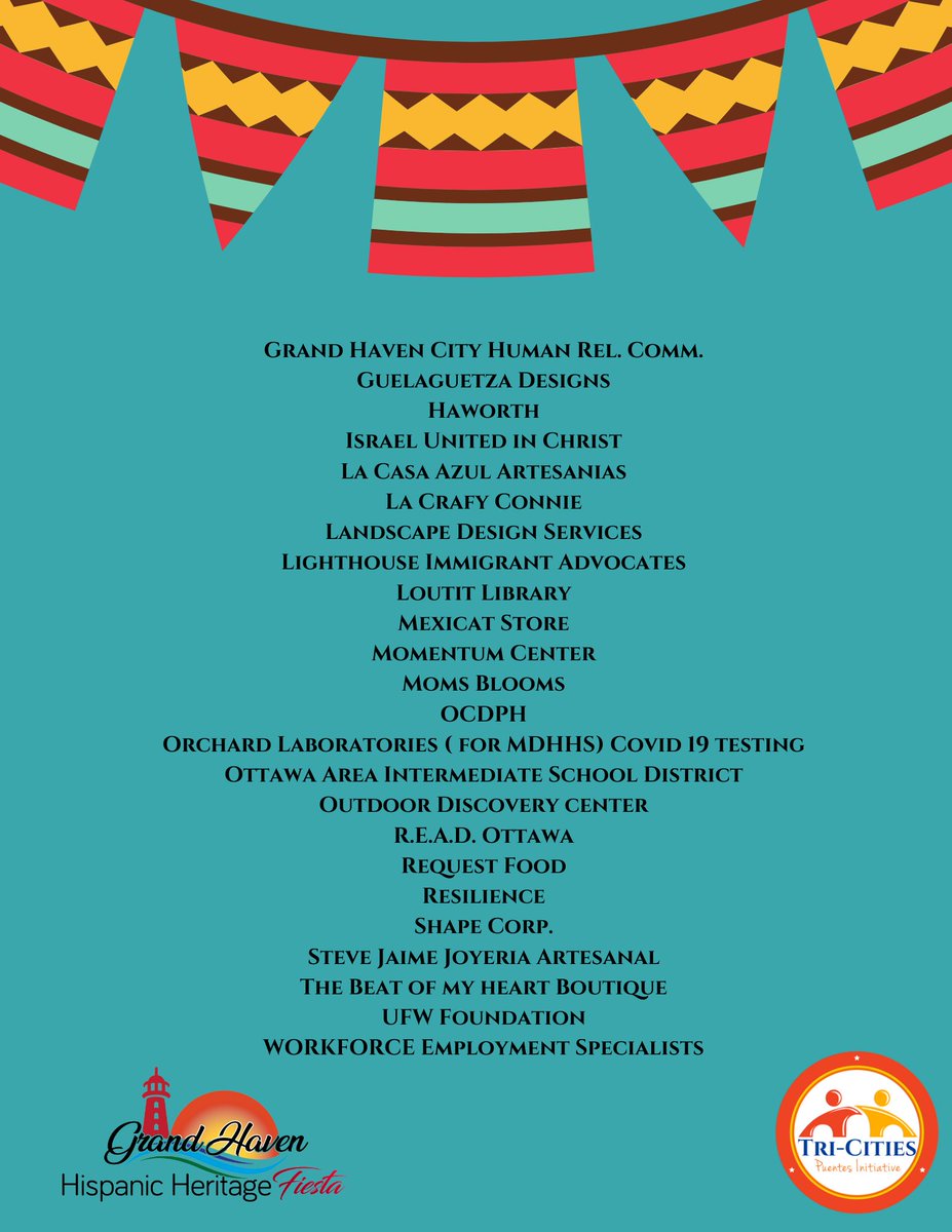 Grand Haven Hispanic Heritage Mercado Vendors will be providing information, products, and services on Saturday, September 24th from 11AM-6PM in Central Park, Grand Haven, MI. #ghfiesta. #mercado #covidvacccine #covidtesting #latinoproducts
