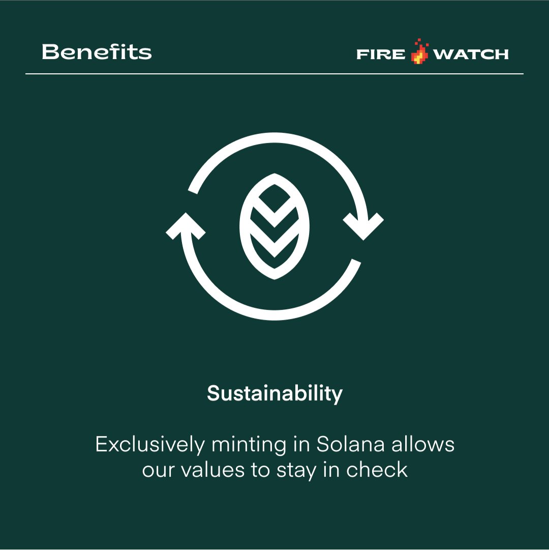 FIREWATCHFUND's tweet photo. Working with @solana’s eco-friendly blockchain means undoing the little-known harmful impact that NFTs have on the environment. Make your investment go further with #FIREWATCH 
 #cryptoforgood #nfts #fireseason https://t.co/LhNOp6lF3H