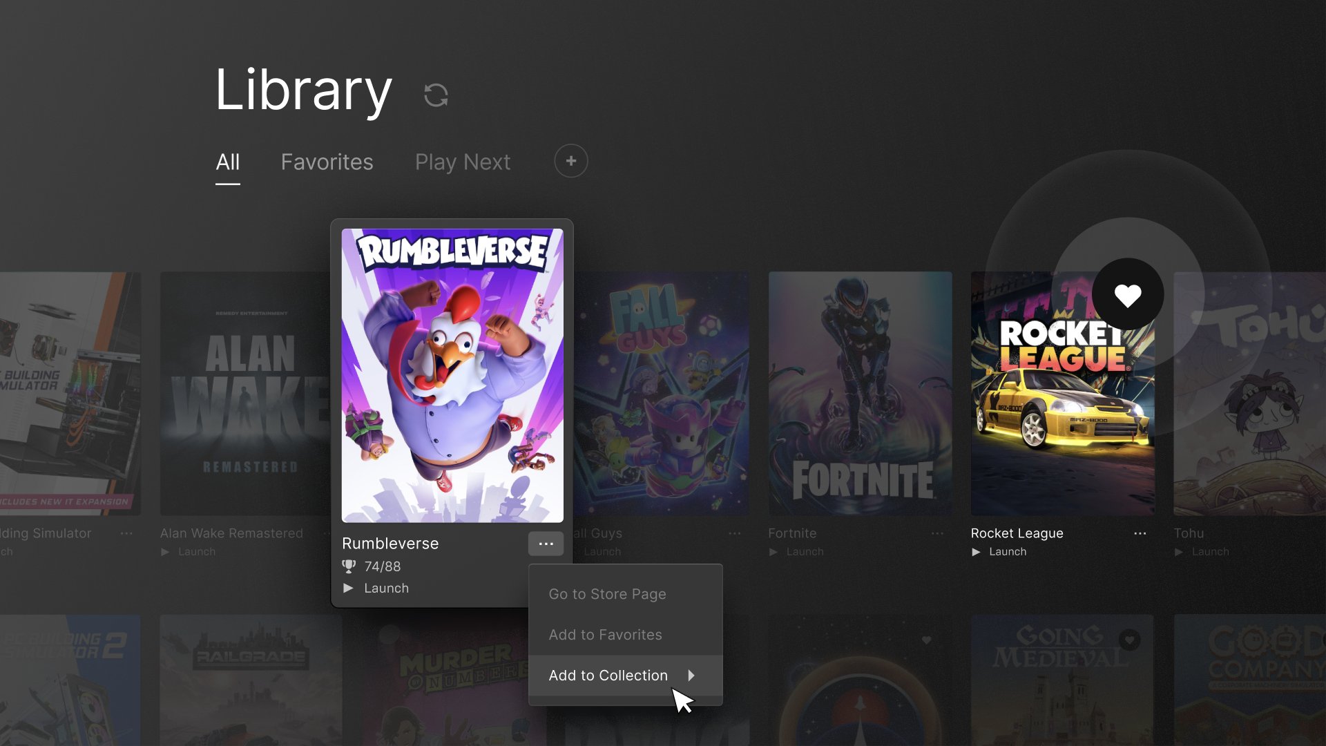 Epic Games Store on X: New Feature Unlocked: Library Collections are now  live on the Epic Games Store! Use the ♡ icon to add a game to your  Favorites and create up