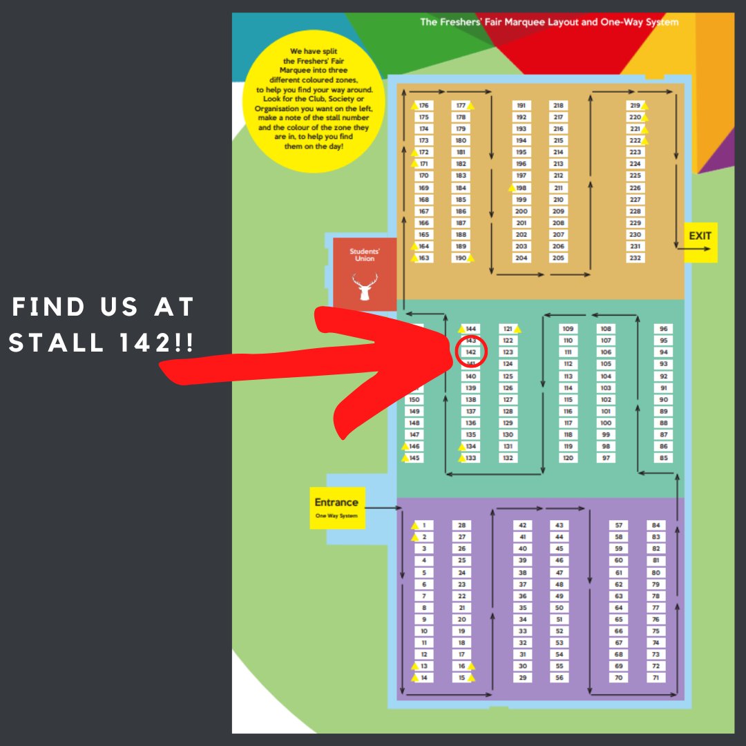 Hey guys!
We'll be at freshers fair in the marquee from 9-5 at table 142, come say hi!
We hope to see you there 😎