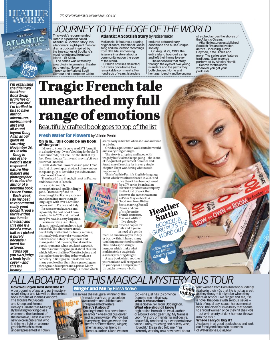 onetakewoop's tweet photo. Good morning. This week's column in the @Sunday_Mail paper features a beauty of a novel from French writer @valerieperrin_ and Scottish author @elissa_soave and a podcast from the team @thebiglight_ 
#BookTwitter #ScottishTwitter #BookReview #bookrecs https://t.co/fQcQzMXIIq