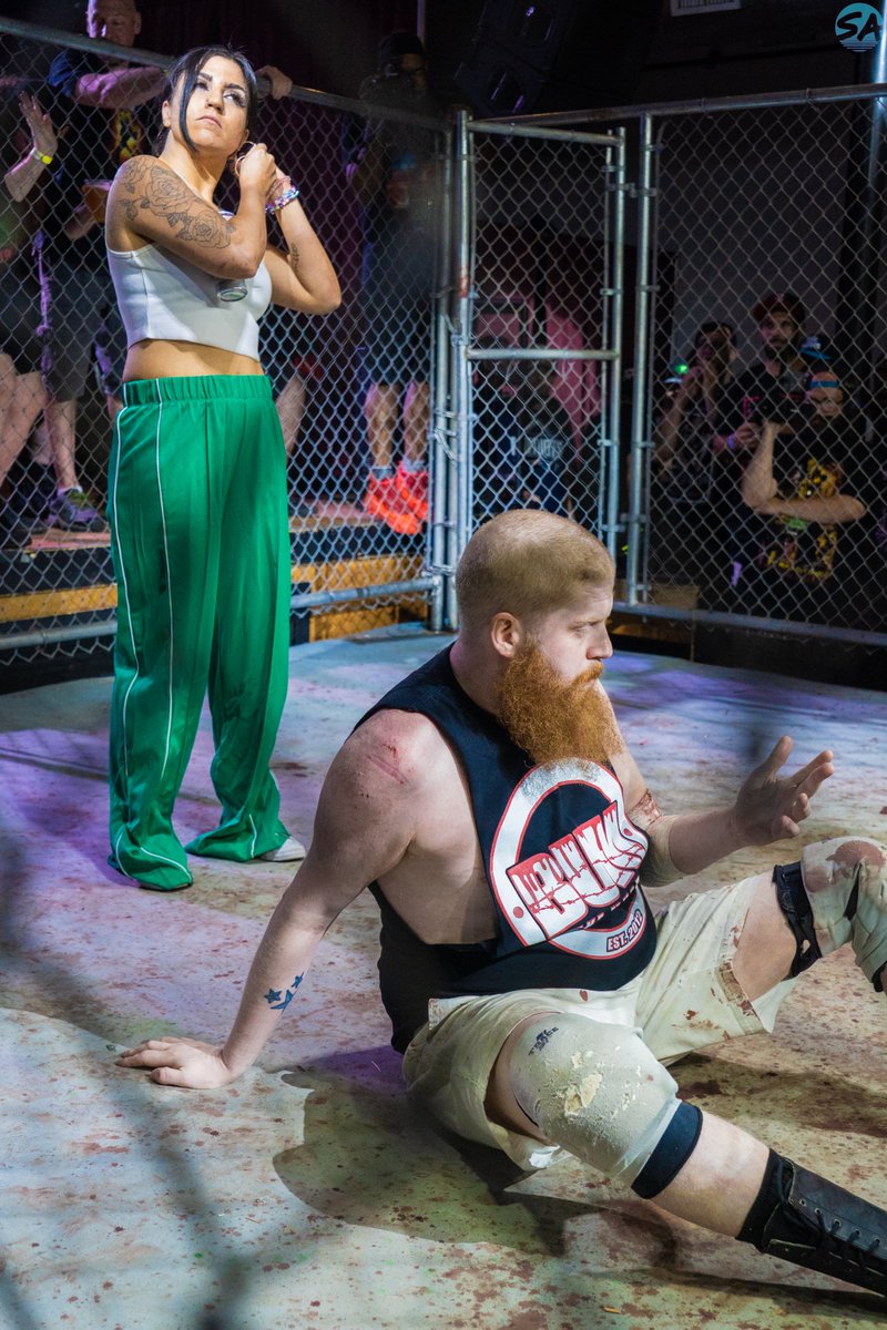 stabodeely's tweet photo. @ICWNHB #PFXBattle2. Surprise match, @TheDukeJWM chooses not to leave the ring until he gets to face @CatalKasey. https://t.co/K4g9t3qiz6