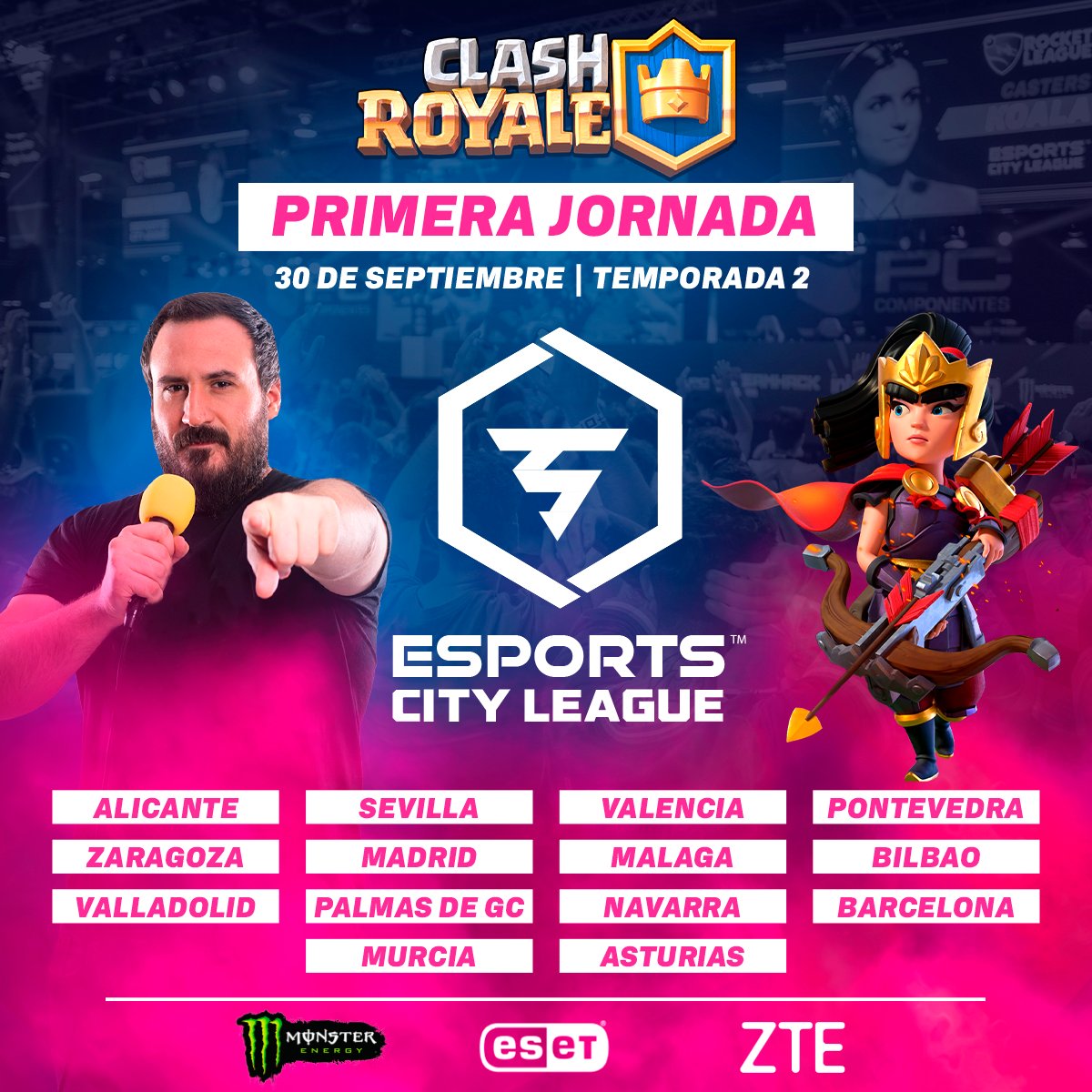 ¡Únete a la caballería con la Temporada 2 de Clash Royale!

⚔️Primera Jornada: 30 de septiembre
📺Canal: twitch.tv/revolaimar
🎙️Embajador: 
@ReVoLAimaR
 
💰¡3.000 € en juego!

¿Qué ciudad se alzará con la victoria en DreamHack Valencia Invierno? esportscityleague.es/clash-royale
