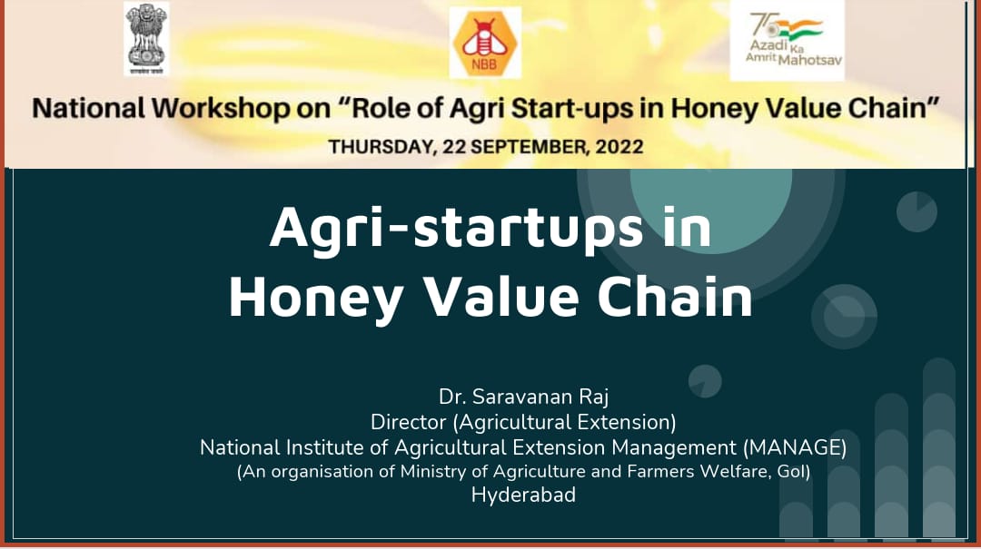 CiaManage's tweet photo. Today National Beekeeping &amp; Honey Mission and the @AgriGoI , host a National Workshop on the "Role of Agri-Startups in the Honey Value Chain"

Dr. @SaravananRajG presented on the topic and threw light on #Agri-Startups in the #Honey Value Chain. https://t.co/gRVQVKFIPV