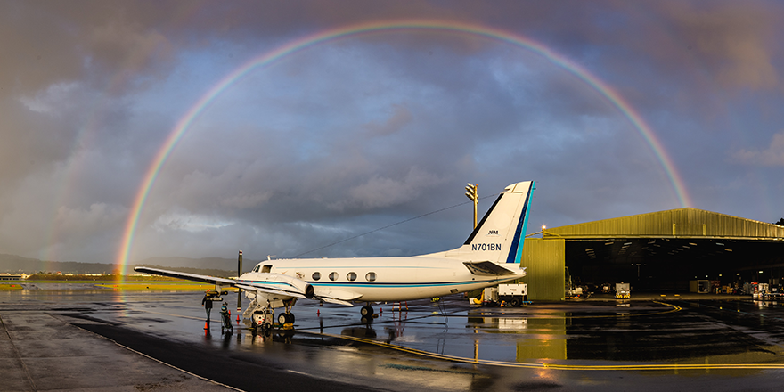 armnewsteam's tweet photo. It’s an #ARM30 #ThrowbackThursday! Framed by a brilliant rainbow, #ARM’s Gulfstream-159 (G-1) research aircraft sits on the tarmac on Terceira Island during the #ACEENA winter 2018 intensive operational period in the #Azores | #TBT @doescience @PNNLab | https://t.co/iHGNHorlOh https://t.co/wGeAKb1pSy