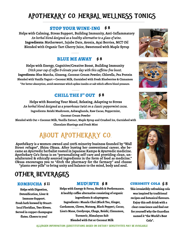 SpiritWellSL's tweet image. The drinks on our tonic bar menu are all sooo yummy that it's hard to choose! 😋 Which one is your favorite? If you haven't been in for a visit yet, which one are you excited to try? 

#spiritwell #healthisthenewhigh #tonicbar #ayurveda #karishmaskitchen #apothekaryco