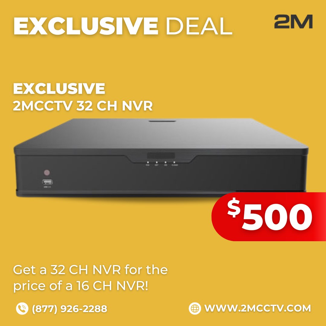 2mcctv's tweet image. FREE UPGRADE to a 32ch NVR at the price of a 16ch!

Take advantage of our latest #securitydeal and give us a call now at 877-926-2288 or email at sales@2mcctv.com.

#security #surveillance #cctv #nvr #videosurveillance #homesecurity #securitysystem #securitysolution