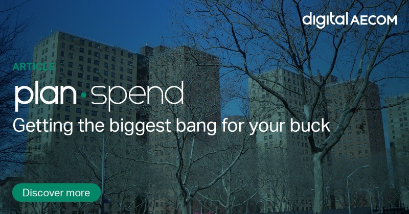 AECOM's tweet photo. Capital planners face difficult decisions when analyzing scenarios for clients. Digital AECOM experts Robert Peskin and Brian Reever explain how #PlanSpend clarifies each scenario’s benefits and drawbacks through comprehensive storyboards and graphics. Read more. #digitalAECOM