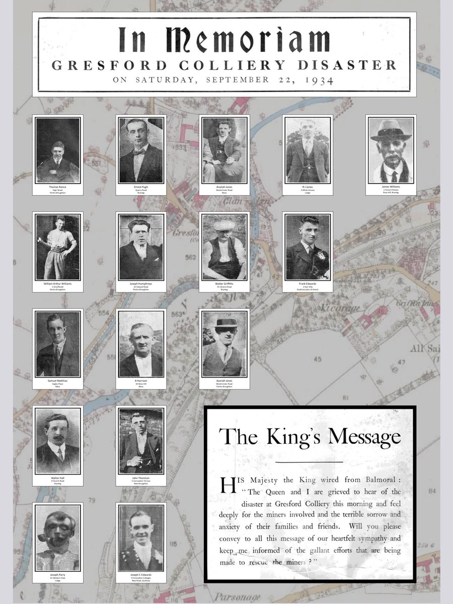 BDHGHistory's tweet photo. Remembering the 266 who went to work at Gresford Colliery on this day in 1934 but never came home. Amongst them were 27 of our Broughton men and boys. We must never forget. https://t.co/cAAX3klhe2