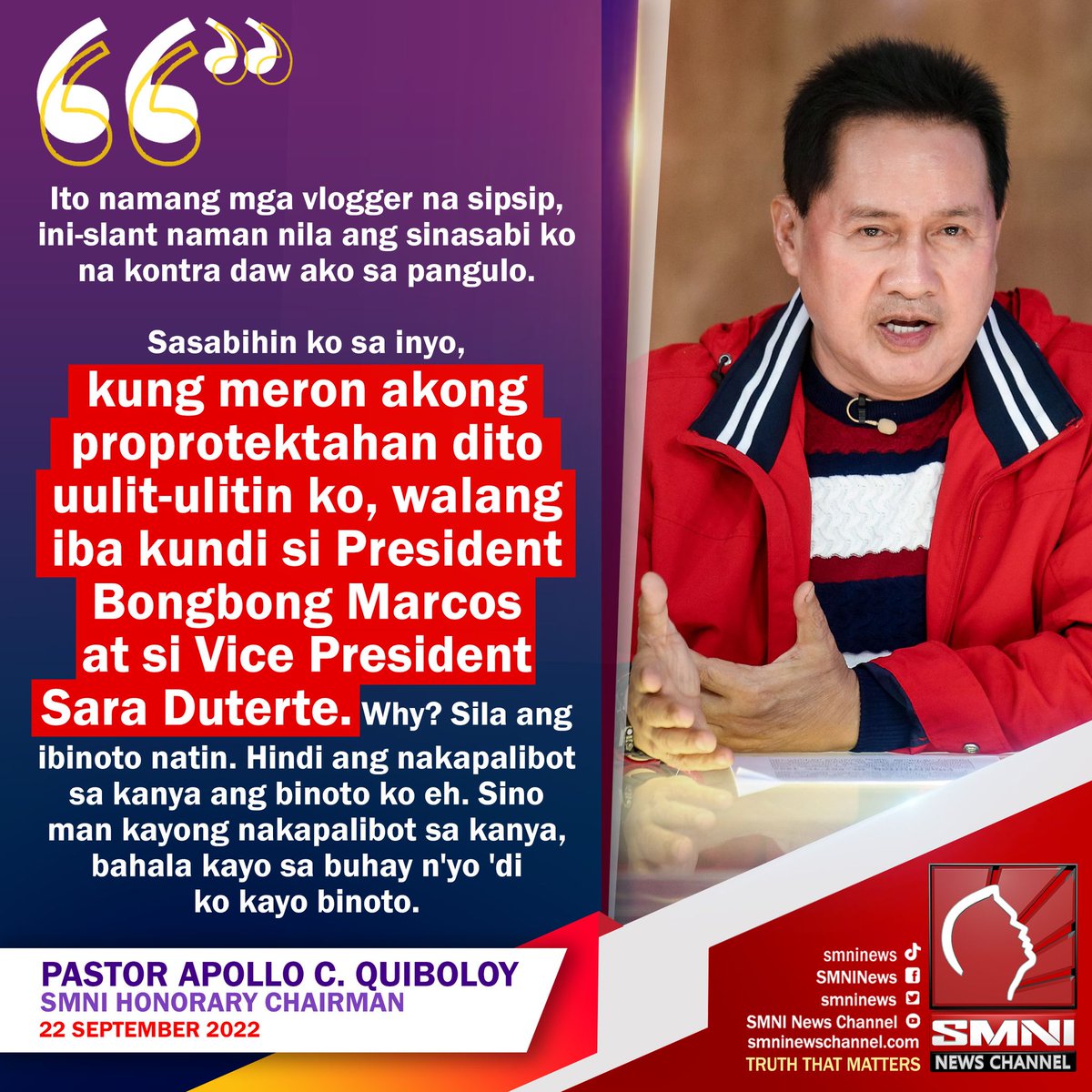 smninews's tweet photo. .@PastorACQ, iginiit na proprotektahan ang Pangulo at Pangalawang Pangulo https://t.co/1DvUFdL0cI