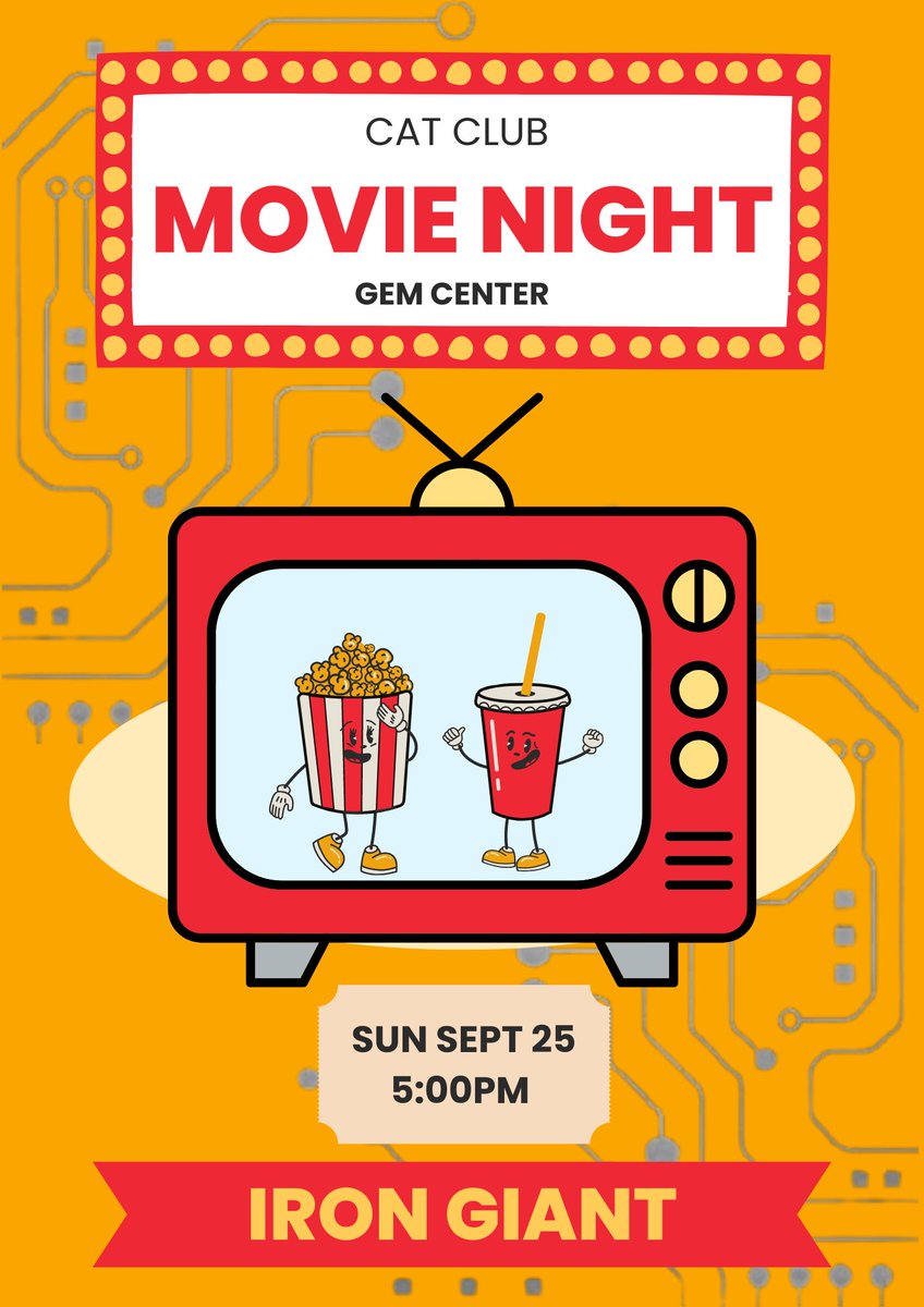 Come join us for our first movie night on Sunday in the GEM Center! We will be watching the Iron Giant. Hope to see you there!