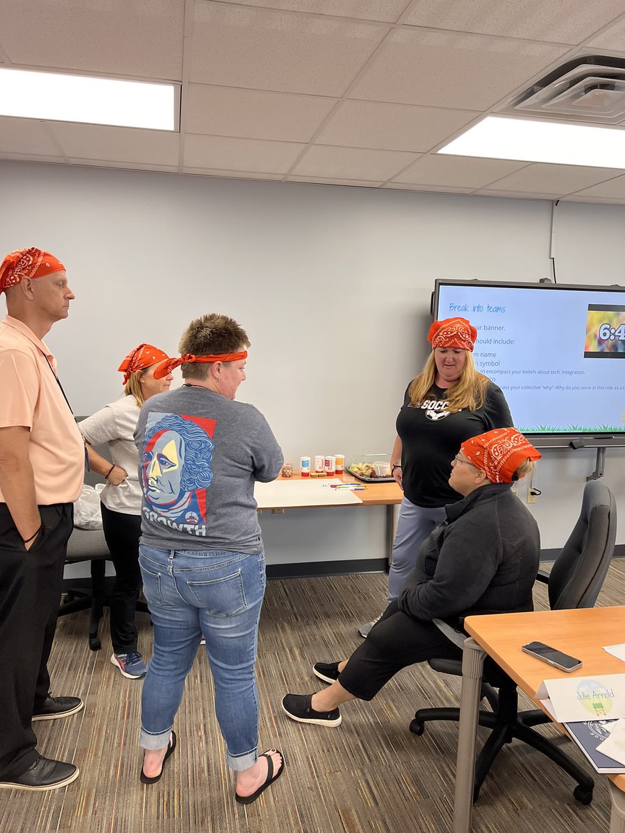 Katie_M_Ritter's tweet photo. Survivor: Tech Integration Edition at #FECamp22 is heating up… @Hamilton_CSD coached are picking their team names and making their banners… challenges starting in t-minus 5 minutes! 🏕🏋🏼♀️🏆 #fek12 https://t.co/gjcfLnGhDa