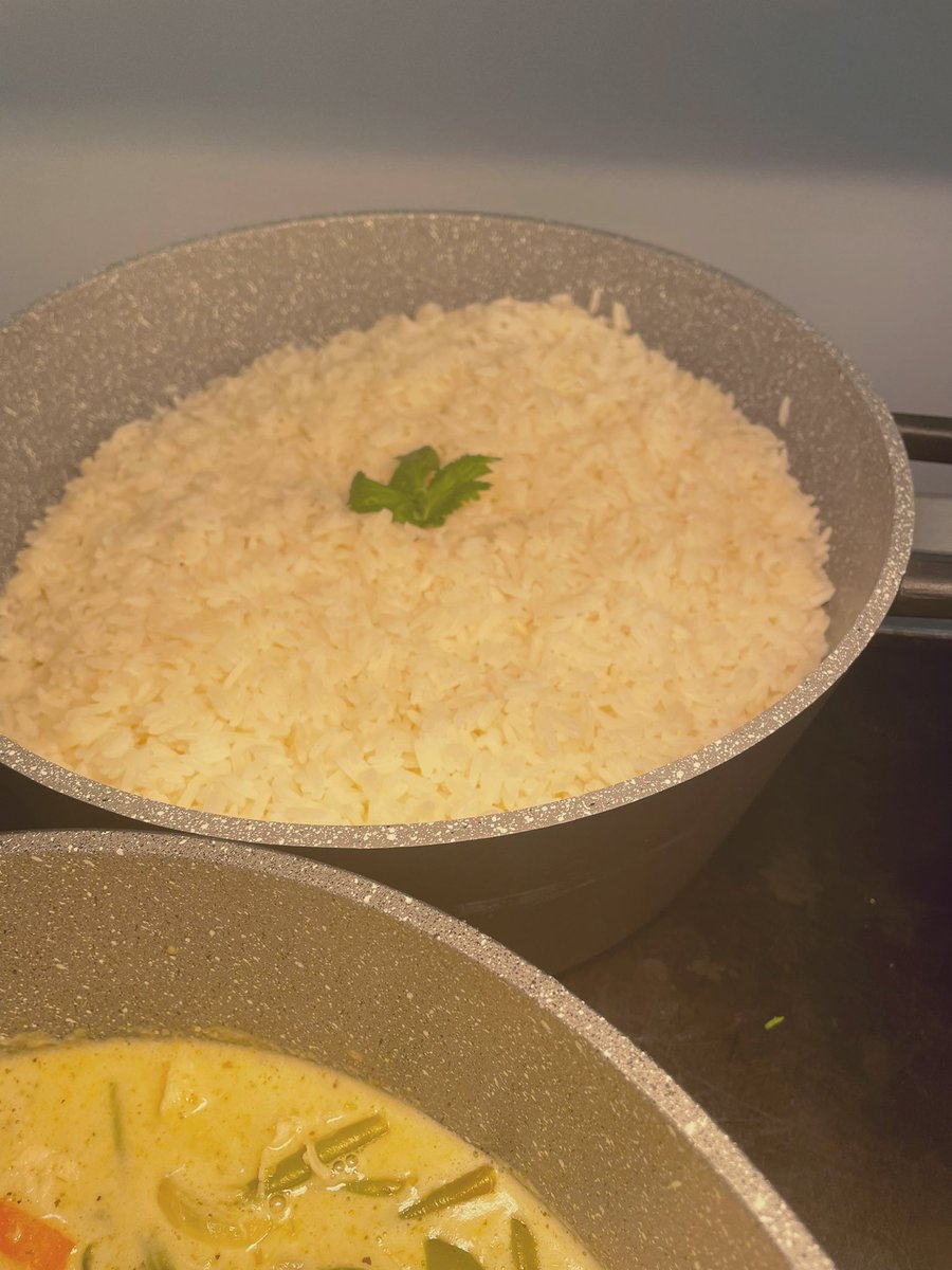 Teriyaki vegan meatballs, Korean beef pot and Thai green curry with lime and coriander rice. At Priestley college. @Academy_Food_UK