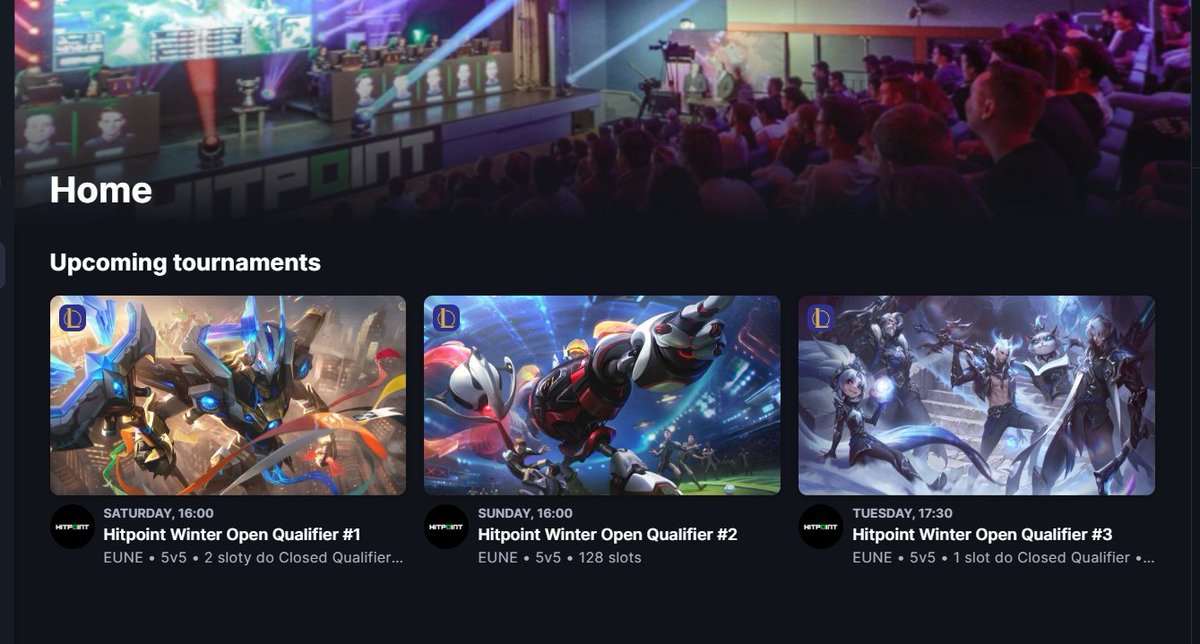 🌬 WINTER IS COMING! ❄️

Víkend patří otevřených kvalifikacím na zimní sezónu! Neváhejte a registrujte šanci ukázat se s týmem na scéně challengermode.com/s/Hitpoint. GLHF!

Kdo nemá ještě účet a chce Euro challengermode.com/r/197496306074 🍻

Více info hitpoint.cz/hitpoint-winte…