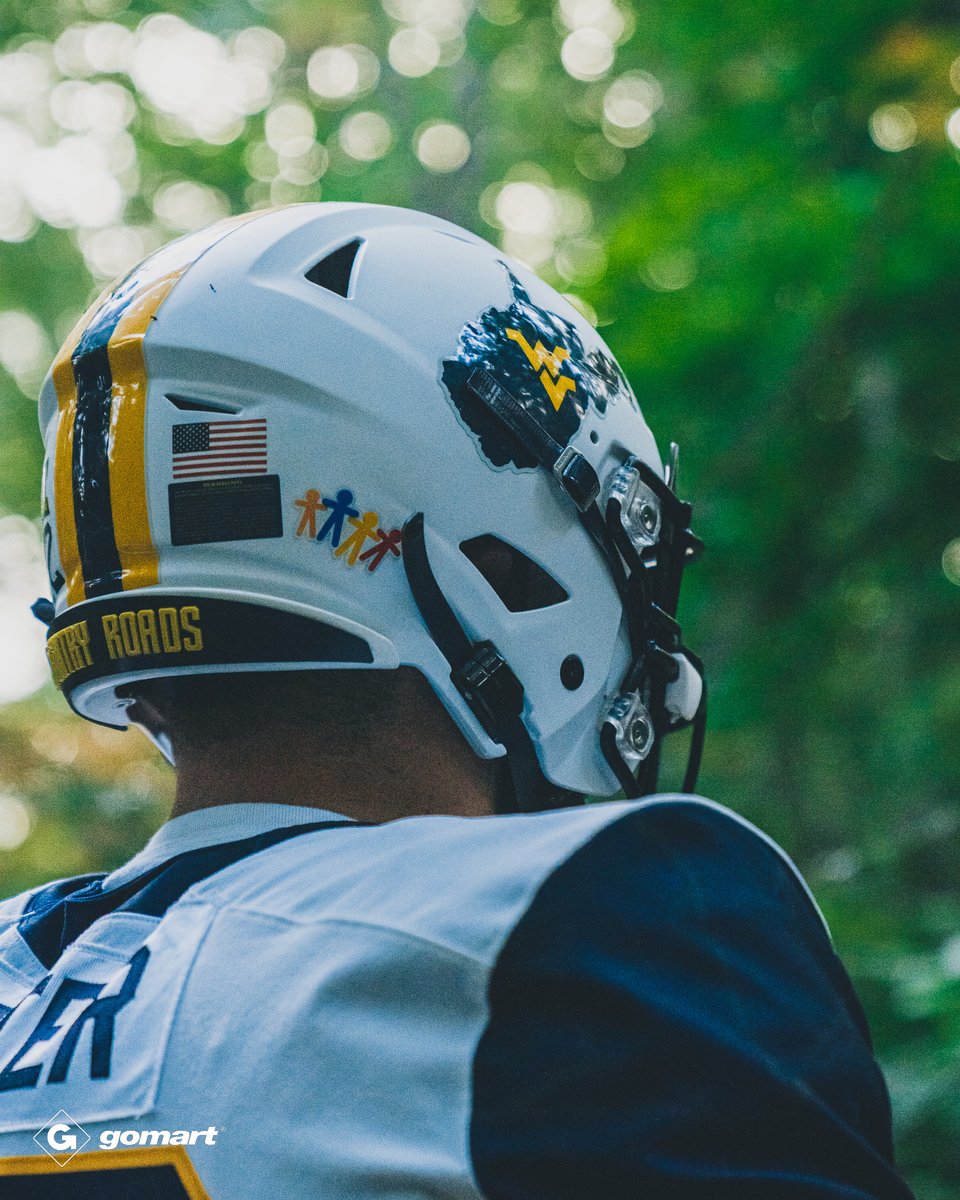 WVUfootball's tweet photo. Reppin' our friends at @WVUKids tonight on our helmets 👋

This Saturday is the ribbon cutting ceremony celebrating the grand opening of the new WVU Medicine Children’s Hospital https://t.co/BfNGQUdP4Z
