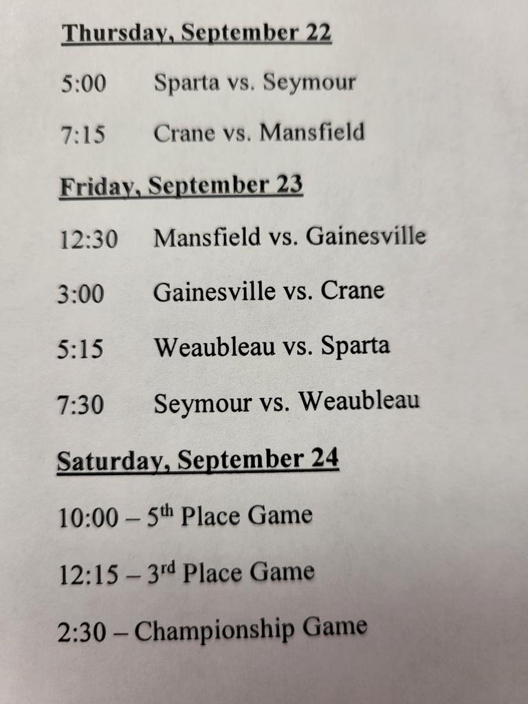 REVISED schedule for the 
Seymour Wood Bat Classic
<a href="/DerrickJessen/">Derrick Jessen</a> @CitizenPaper <a href="/SHS_Tigers_/">Seymour Schools Athletics</a> <a href="/SeymourBase/">Seymour Baseball</a>