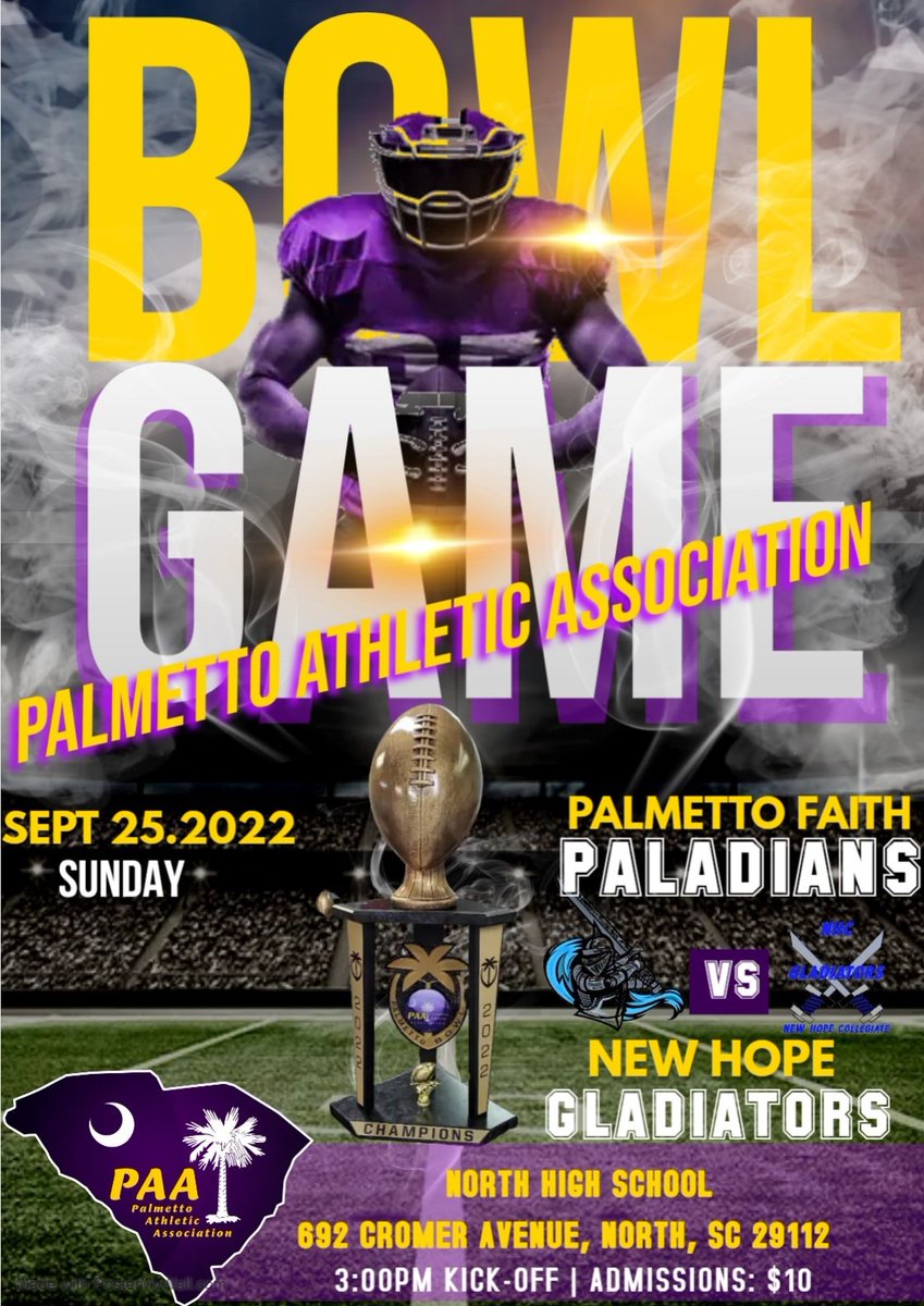 hope_collegiate's tweet photo. It's Almost that time to claim the trophy for the 2022 Palmetto Bowl. https://t.co/AZW1htnr3r