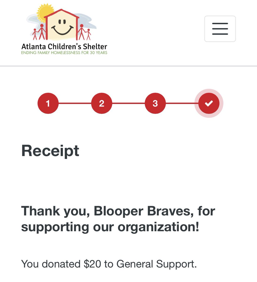 BlooperBraves's tweet image. in light of @NjTank99 calling me a “teddy bear a homeless child wouldn’t want,” I have made a $19.86 (rounded up to $20) donation to the Atlanta Children’s Center to support their work and help end the stigma people like Frank perpetuate
