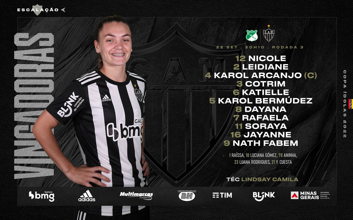 📝 #VINGADORAS ESCALADAS!

✔️ Veja o time definido por @lindsaycamila para a partida contra o Deportivo Cali, pela 3ª rodada da #CopaÍdolas.

🎥 winsportsonline.com

#DiaDeVingadoras #Galo #DEPxCAM 🏴🏳️