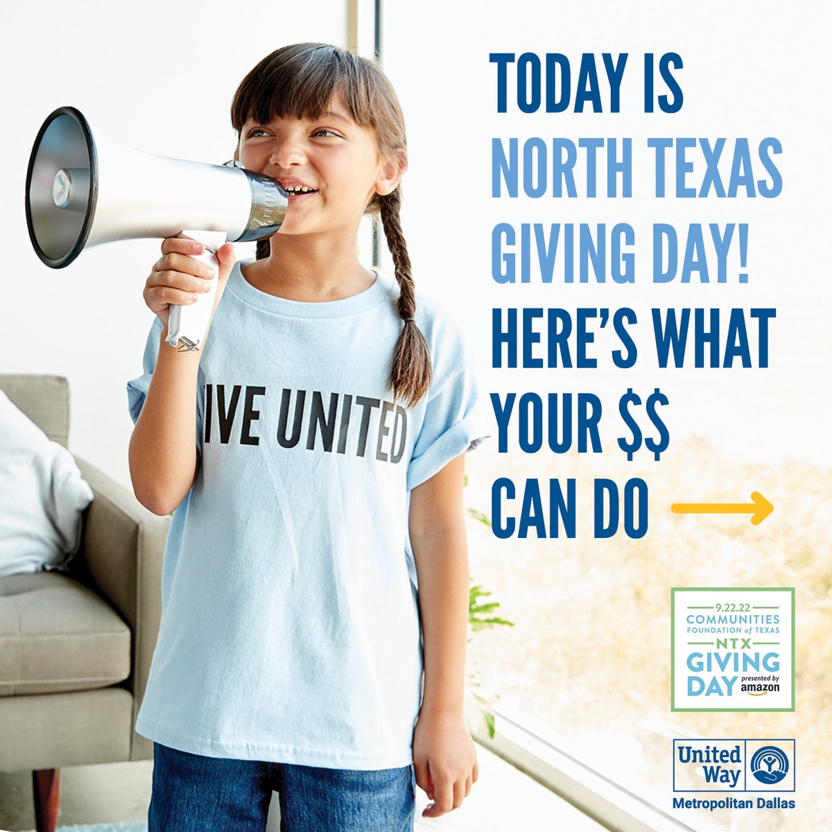 UnitedWayDallas's tweet photo. Let's create lasting change right here at home. Today's the day to invest in initiatives that improve access to education, income and health so all North Texans can thrive.  Make your investment today: https://t.co/x2GNrco4bs #NTXGivingDay  #LiveUnitedNTX (1/5) https://t.co/ymxtKcBE7u