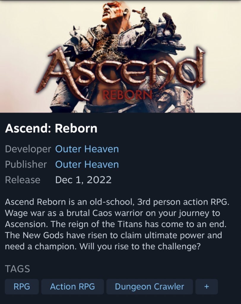 Our <a href="/Steam/">Steam</a> Page is LIVE! 
You can now go add this game to your wishlist, join the community page and get steam updates.

store.steampowered.com/app/2113570/As…
#indiedev #gamedev #announcement #gaming #fantasy #SteamDeck #ascendreborn #steamdeck #rpg #indiegame #steam