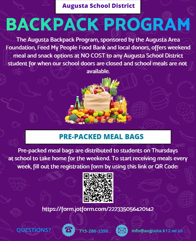 Backpack Meals are heading home with participating students today!  If you would like your child to receive weekly backpack meals, register here:  form.jotform.com/222335056420142

Register once for the entire school year!