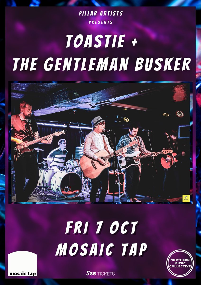 PillarArtists's tweet photo. We're ecstatic to reveal our second show with Toastie that takes place at Mosaic Tap on Friday 7 October! 🎉

Tickets: https://t.co/ncKhsYnY5d 🎟

With The Gentleman Busker sharing the stage with the Scottish indie-rockers, this is a gig that promises an energy-packed night 🤩 https://t.co/cCEiOWiL8a