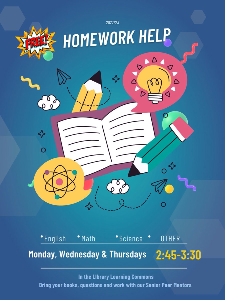 bressanilibrary's tweet photo. Attention @FrBressaniCHS: Peers Mentoring Peers is starting back this Monday. Come to the Library Learning Commons to work with our Senior Students for homework support in Math, Science and English. https://t.co/9HOtxj8ePV