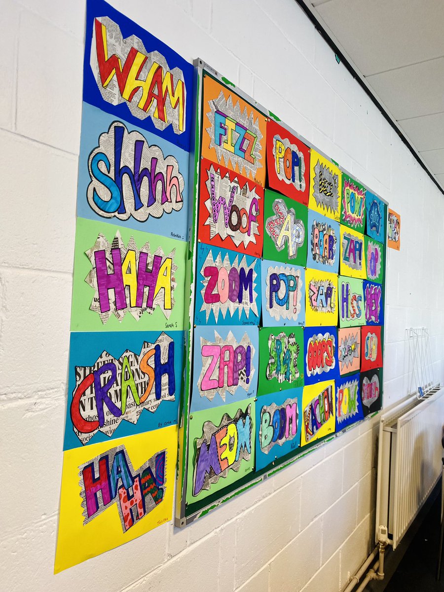 MissDMackin's tweet photo. Another ‘pop’ of colour in our PGCE classroom, with an onomatopoeia display board🎨 #literacy #pgce #UU https://t.co/5aWJvVesss