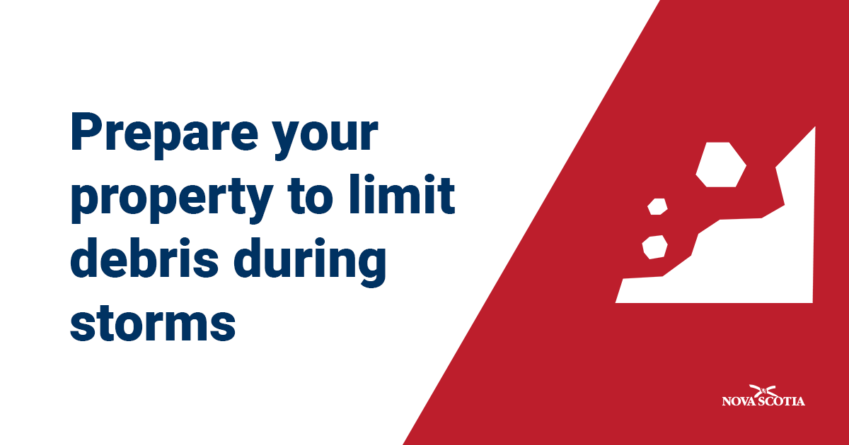 NSEmergency's tweet photo. Debris picked up by wind and falling trees can be a risk to life and property during storms like #HurricaneFiona. 

Prepare by moving yard furniture, trash cans, and other objects indoors and securing gates, doors, and windows. #NSStorm https://t.co/lVoiuwz0Tj https://t.co/hStHIpmDJR