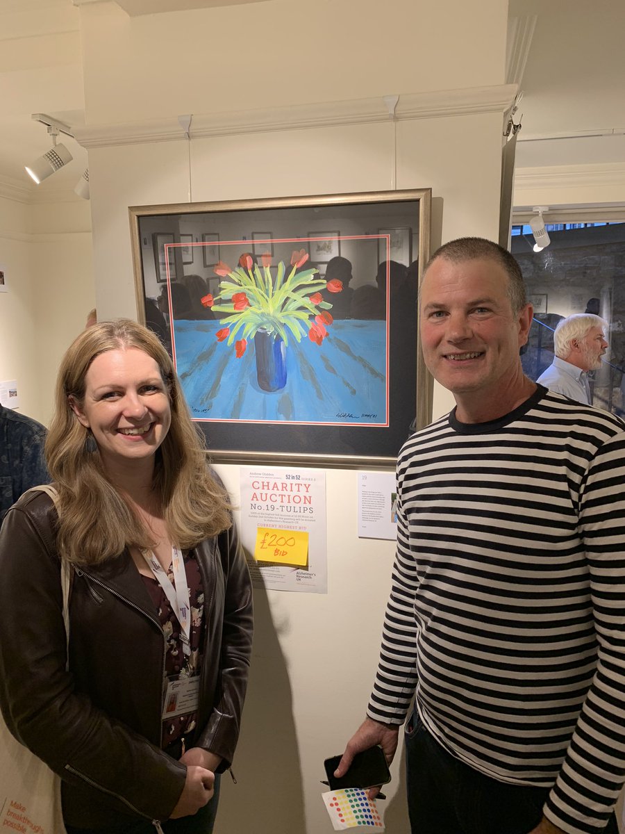 Fantastic to meet <a href="/AndyGlidden/">Andrew Glidden</a> at the Launch for his 52 in 52, series 2 exhibition and see his wonderful painting ‘Tulips’ which he is generously auctioning in aid of <a href="/AlzResearchUK/">Alzheimer's Research UK</a>. If you’re in Edinburgh, do head down to Dundas Street Gallery and see his works for yourself.