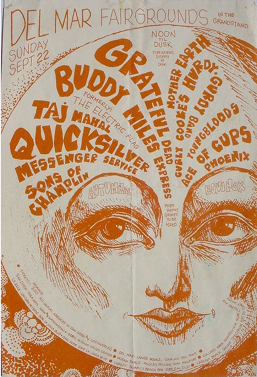AceOfCupsBand's tweet photo. #OTD 54 years ago, we were playing Del Mar Fairgrounds with the @GratefulDead, #BuddyMilesExpress, #QuicksilverMessengerService, and more. #aceofcupsband #womeninrock #gratefuldead #deadheads #sonsofchamplin #youngbloods #tajmahal #otdinmusichistory #onthisday #rockmemorabilia https://t.co/t7CFlOr3G2