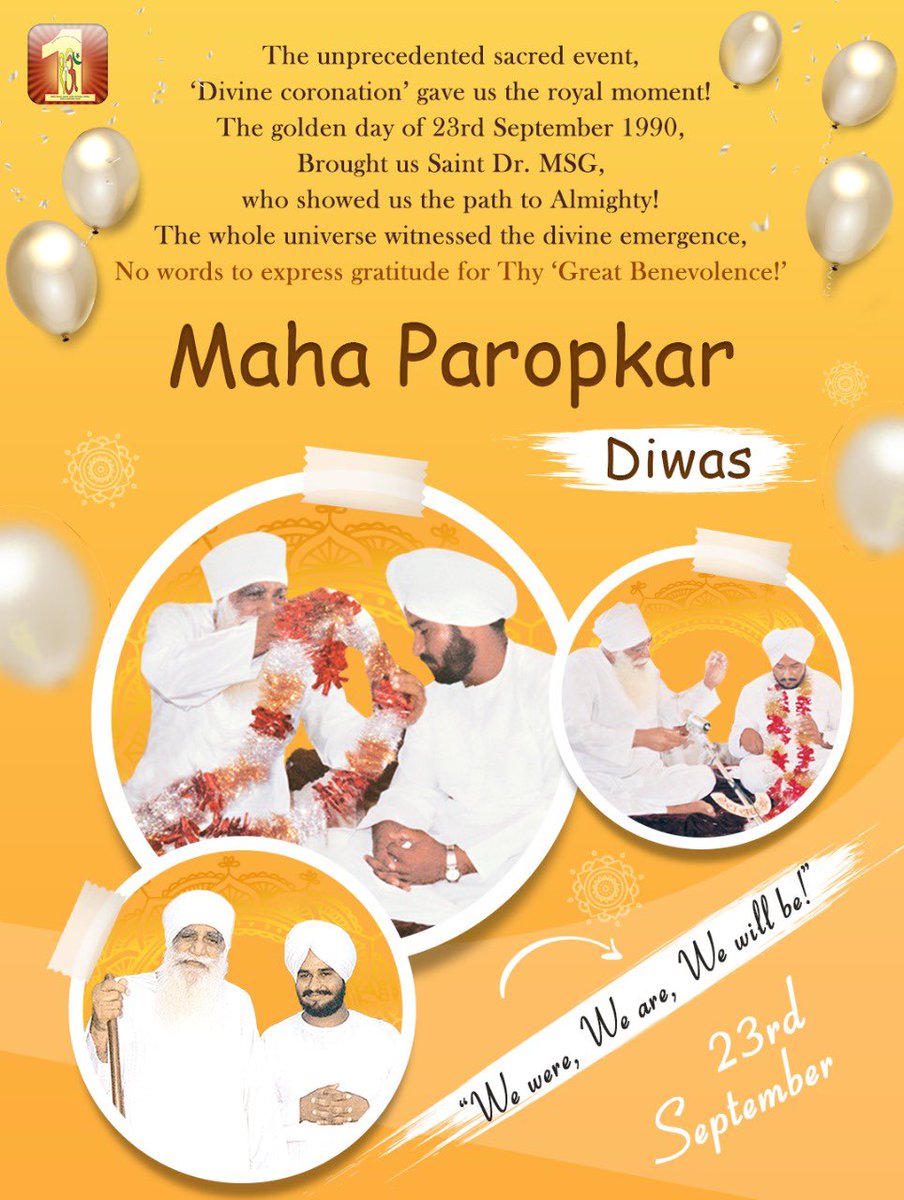 DSSNewsUpdates's tweet photo. We are immensely grateful to have a spiritual guide who instills wisdom in millions. Congratulations to all on #GurgaddiDiwas when Saint Dr. @Gurmeetramrahim Singh Ji Insan was declared as the successor of #DeraSachaSauda by Revered Shah Satnam Singh Ji Maharaj. https://t.co/vh6FdlLtqW